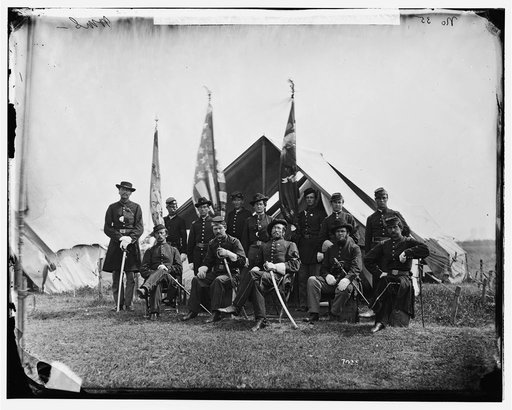 Portrait of Capt. William H. Terwilliger, officer of the Federal Army, and officers, Company A, 63d New York Infantry, vicinity of Washington, D.C.