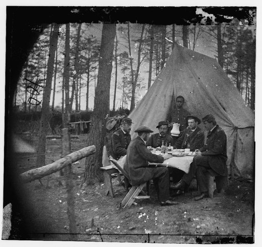 Brandy Station, Va. Dinner party outside tent, Army of the Potomac headquarters