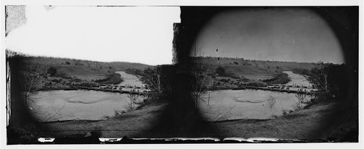 Germanna Ford, Rapidan River, Va. Artillery crossing pontoon bridges
