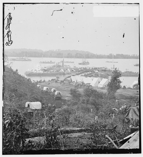 Belle Plain, Va. Army wagons and transports at the lower landing
