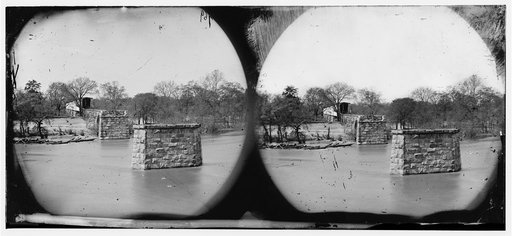 Mrs. Nelson's Crossing, Va. Ruins of the Richmond and York River Railroad bridge across the Pamunkey, above White House
