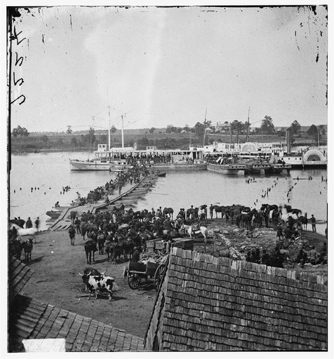 Port Royal, Va. Transports being loaded from a pontoon bridge during the evacuation
