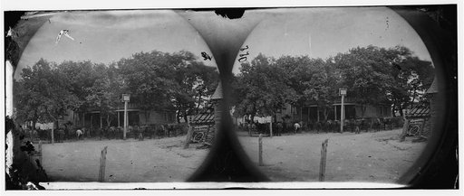 Cold Harbor, Va, vicinity. Cavalry horses outside the Old Church Hotel