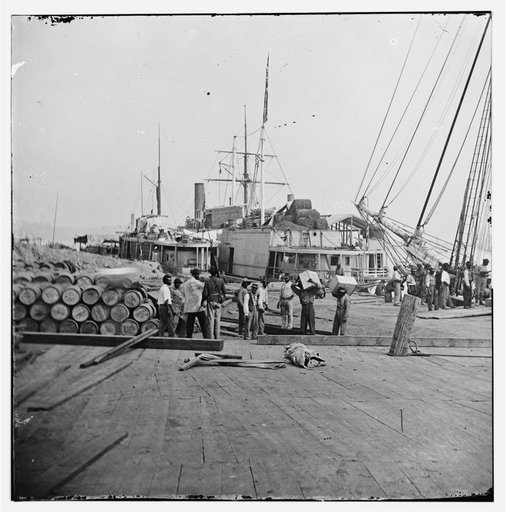 City Point, Va. African Americans unloading vessels at landing
