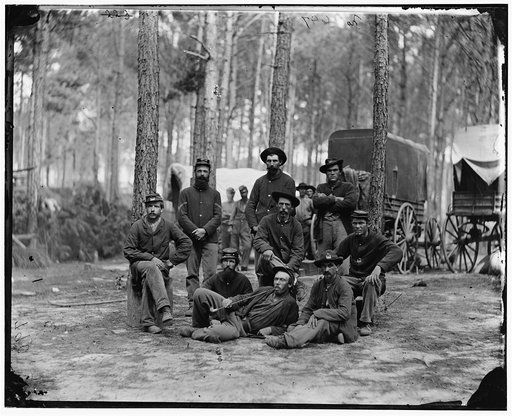 Petersburg, Va. Group of Company B, U.S. Engineer Battalion; wagons in background