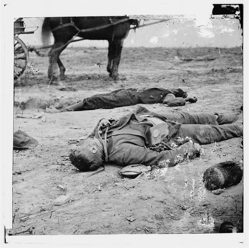 Confederate and Union dead side by side in the trenches at Fort Mahone