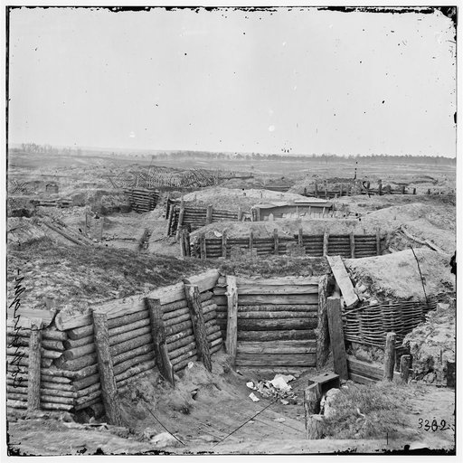 Petersburg, Va. Confederate fortifications with chevaux-de-frise beyond