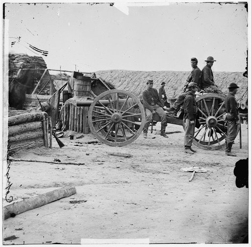 Petersburg, Va. Federal soldiers removing artillery from Confederate fortifications