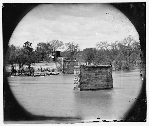 Richmond, Va. Ruins of Richmond & Danville Railroad bridge; the city beyond