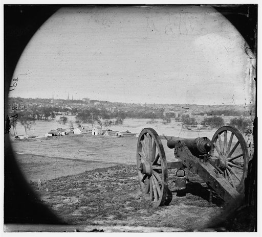 Richmond, Va. View of city from Belle Isle; gun in foreground