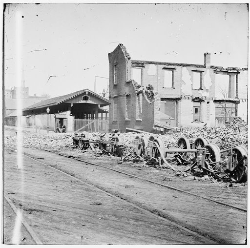 Richmond, Va. Wheels and burned railroad cars near Richmond & Petersburg Railroad station