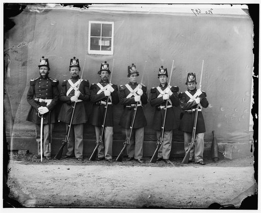 Washington, D.C. Six marines with fixed bayonets at the Navy Yard