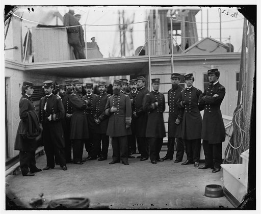 Hampton Roads, Va. Rear Admiral David D. Porter and staff aboard his flagship, U.S.S. Malvern