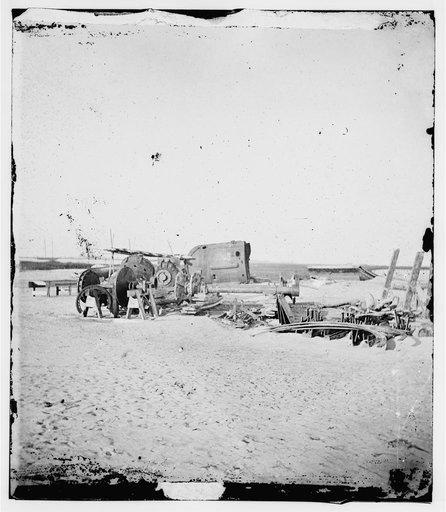 Folly Island, S.C. (vicinity of Charleston). Beached remains of the British-built blockade runner Ruby, run aground after passing the Federal squadron, June 10-11, 1863