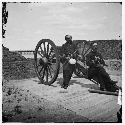 Sullivan's Island, S.C. Lt. Comdr. Edward Barrett and Lt. Cornelius M. Schoonmaker of the U.S. monitor Catskill at Battery Bee, Sullivan's Island, Charleston harbor