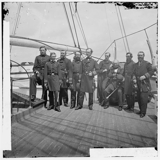 Charleston Harbor, S.C. Rear Admiral John A. Dahlgren (fifth from left) and staff aboard U.S.S. Pawnee