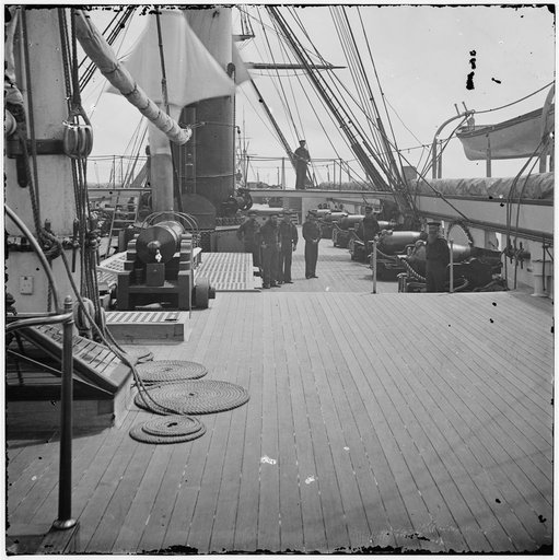 Charleston Harbor, S.C. Crew members, quarterdeck, and starboard battery of U.S.S. Pawnee