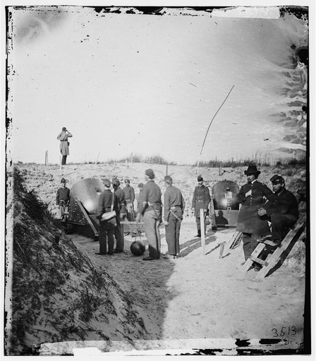 Morris Island, S.C. Federal mortars aimed at Fort Sumter, with crews