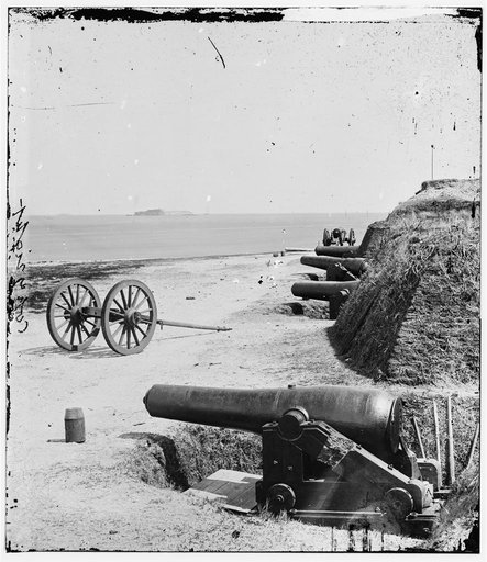 Charleston, S.C. Battery of Confederate Fort Johnson; Fort Sumter in distance