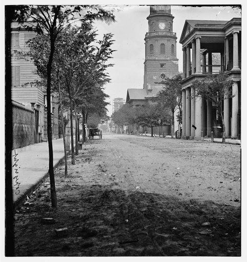 Charleston, S.C. Meeting Street, near Broad; St. Michael's Church in middle distance