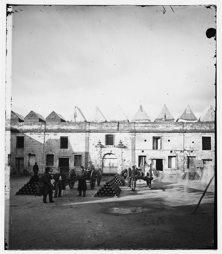 Saint Augustine, Fla. Artillery inside Fort Marion; tents on rampart