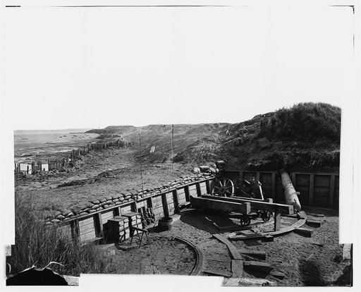 Fort Fisher, N.C. View of the land front, showing destroyed gun carriage in second traverse