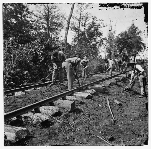 Murfreesboro, Tenn., vicinity. Men repairing single-track railroad after Battle of Stone's River
