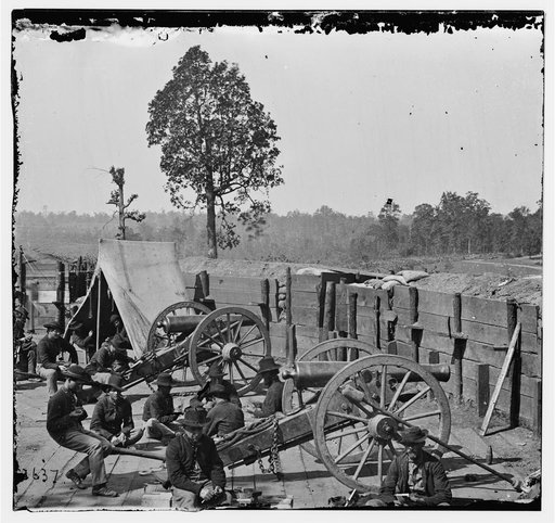 Atlanta, Ga. Federal soldiers relaxing by guns of captured fort