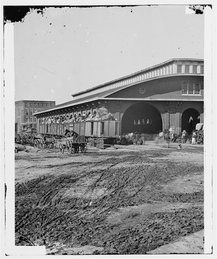 Atlanta, Ga. Boxcars with refugees at railroad depot