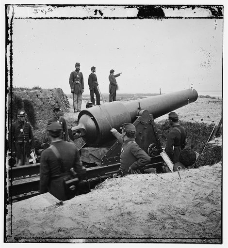Charleston, South Carolina (vicinity). View of Battery Chatfield Morris Island with gun pointed at Fort Sumter (Fort Putnam and Battery Dahlgren in the distant background