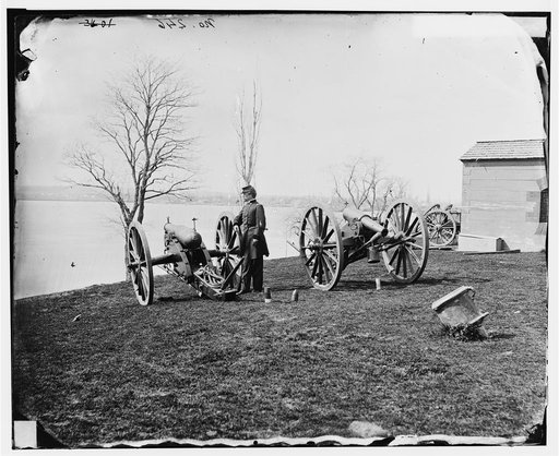 Washington, D.C. Two Wiard guns at the Arsenal; Gen. Daniel E. Sickles by the left-hand one