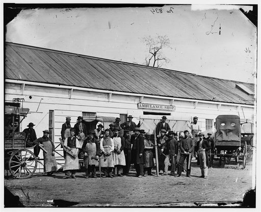 Washington, D.C. Workmen in front of the Ambulance Shop