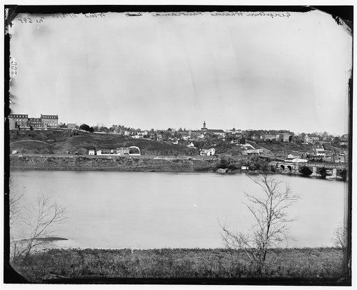 Washington, D.C. Georgetown from the Virginia bank; Aqueduct Bridge at the extreme right