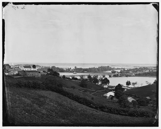 Washington, D.C. View from Georgetown heights, with Aqueduct Bridge and Mason's Island