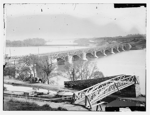 Washington, D.C. Closer view of Aqueduct Bridge, with Chesapeake and Ohio Canal in foreground