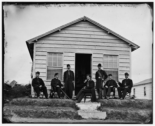 District of Columbia. Officers of Companies A and B, 3d Massachusetts Heavy Artillery, before quarters at Fort Totten