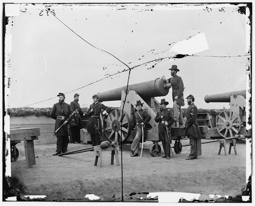 Washington, D.C., vicinity. Seven officers by a big gun in a fort