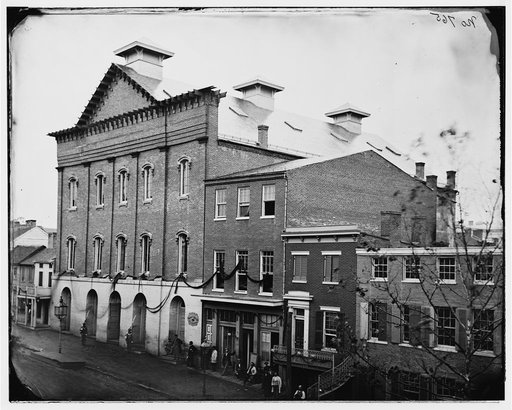 Washington, D.C. Ford's Theater with guards posted at entrance and crepe draped from windows