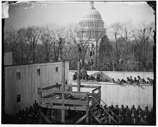 Washington, D.C. Hooded body of Captain Wirz hanging from the scaffold