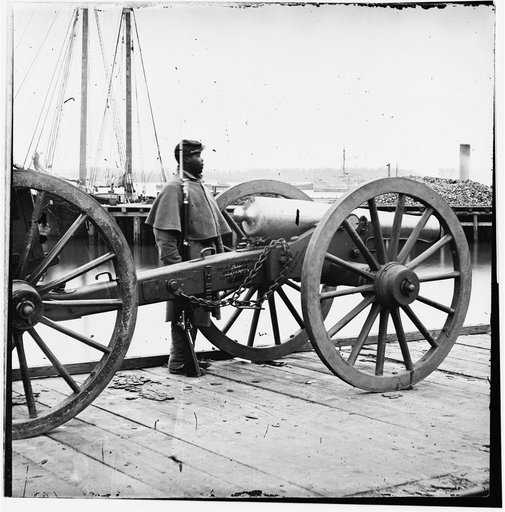 City Point, Virginia. African American soldier guarding U.S. Model 1857 12-pdr. Napoleon