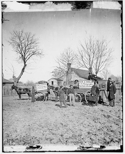 Unknown location. Wagons and camera of Sam A. Cooley, U.S. photographer, Department of the South