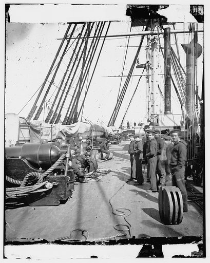Union soldiers on deck of U.S.S. New Hampshire, off Charleston, S.C.