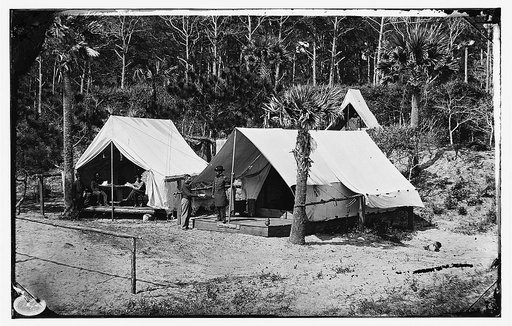 Morris Island, South Carolina. General Quincy A. Gillmore in front of his tent