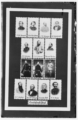 Confederate Dead: W.O.B. Branch, Earl Van Dorn, J.H. Morgan, W. Barksdale, A.S. Johnston, J.E.B. Stuart, "Stonewall" Jackson, J.S. Bowen, Zollicoffer, L. Tilghman, A.J. Jenkins, Ben McCullough, Leonidas Polk, and G.J. Rains
