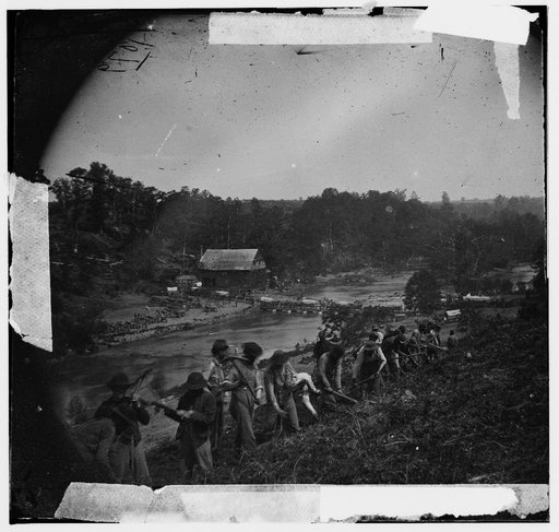 Jericho Mills, Virginia. Party of the 50th New York Engineers building a road on the south bank of the North Anna River