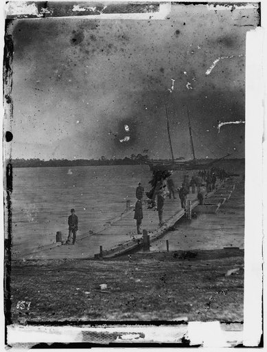 Beaufort, South Carolina. Erecting pontoon bridge across Port Royal River