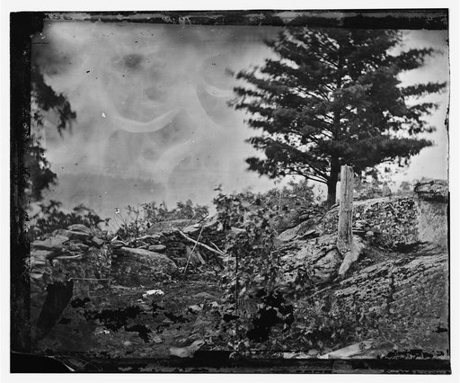 Gettysburg, Pennsylvania. Line of breastworks on Round Top