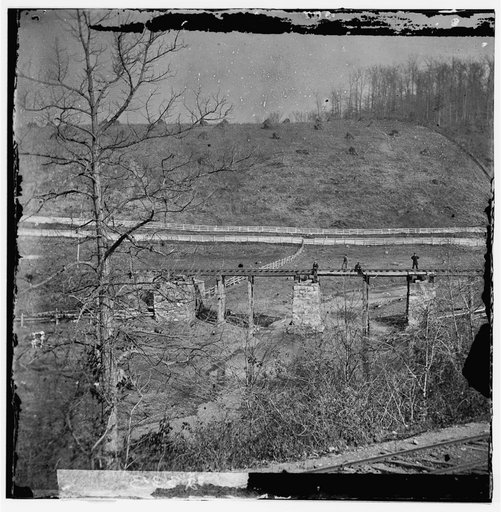 Hanover Junction, Pennsylvania. Bridge at Hanover Junction burned by Confederates before the battle of Gettysburg