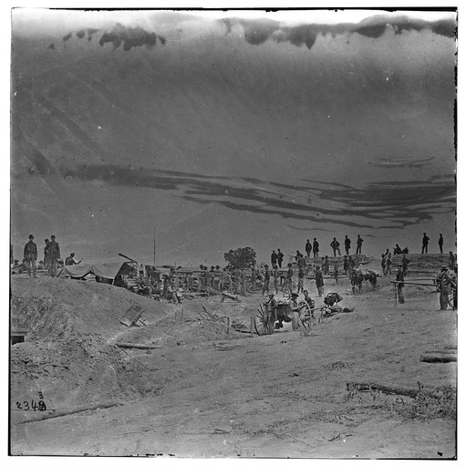 Petersburg, Virginia. Captain Andrew Cown's 1st New York Independent Battery Light Artillery within Confederate works on the Petersburg line