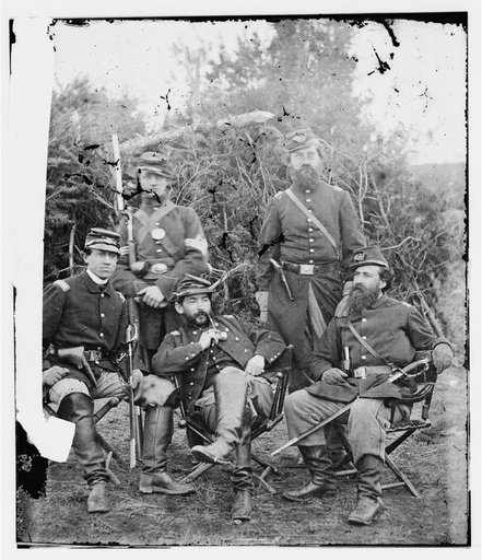 Washington, District of Columbia. Group of officers and soldier of 31st Penn. Inf. (later, 82d Penn. Inf. at Queen's farm, vicinity of Fort Slocum)
